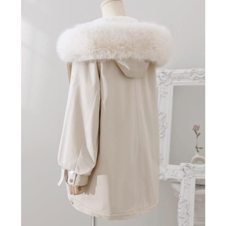 Zimní trendy parka s kapucí z umělé kožešiny a hřejivou podšívkou pro ženy