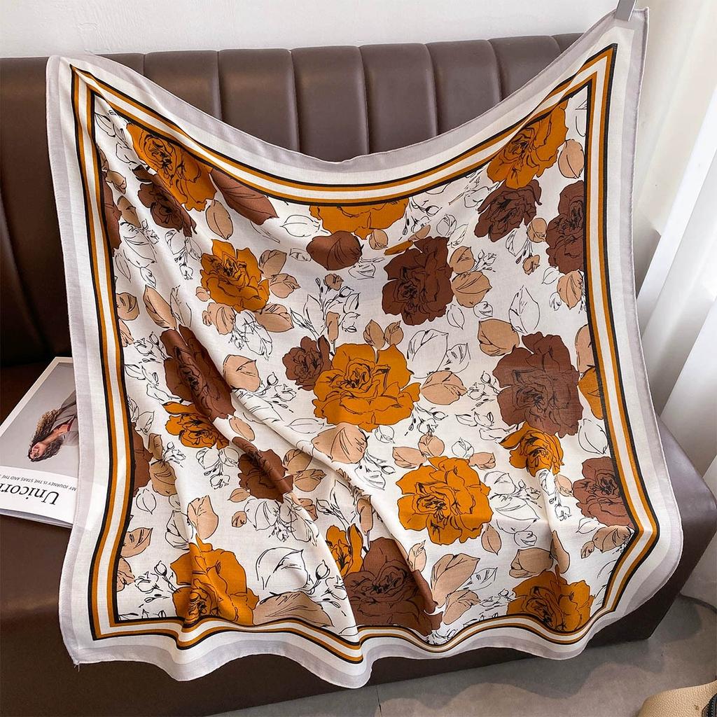 90X90Cm Autumn Vintage Rose Print Square Scarf For Women Unique And High-End Elegant Shawl And Scarf