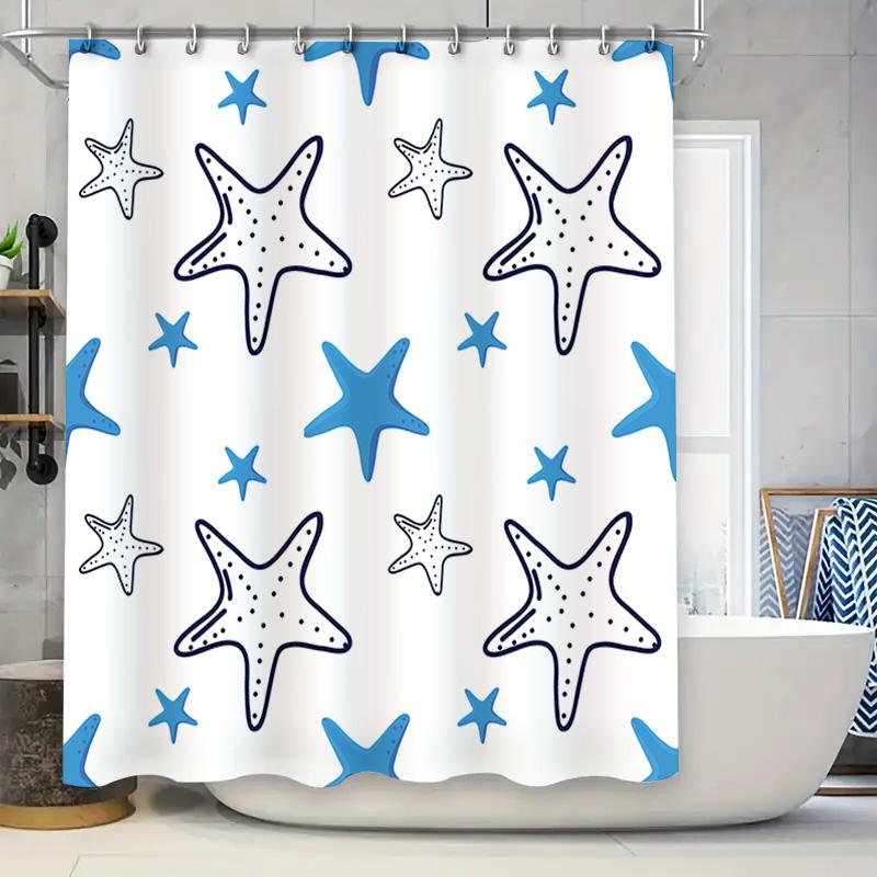 

Modern Blue White Shower Curtain With Seaside Starfish Design For Bath Decoration 72X84In (180*213Cm) Home Linen Decor In Kitche W60H190(CM)-1 Pcs