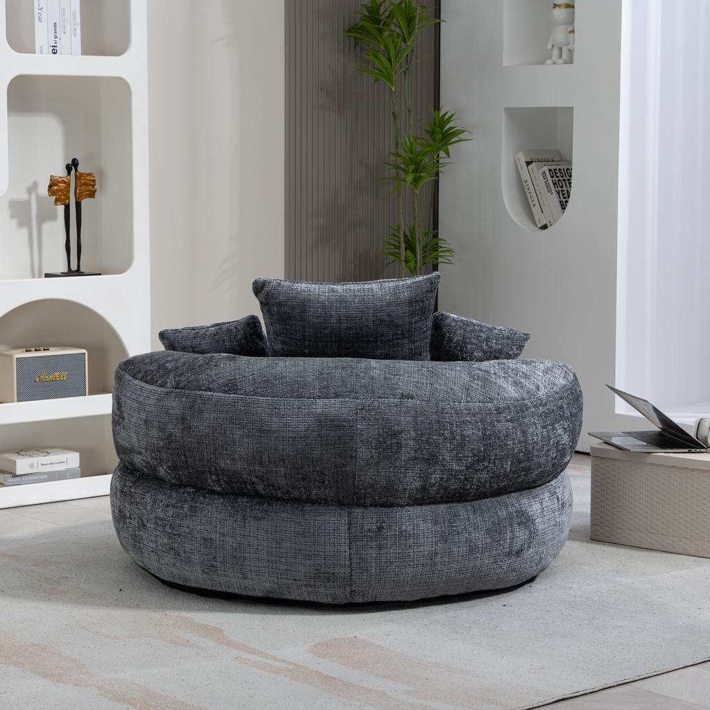 Lazy Sofa High Back Bean Bag Chair Couch with Three Cushions for Adults and Children, Single Gaming Sofa Chair for Bedroom, Office (Gray Chenille)