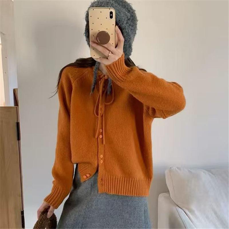 Korean Lace-Up Slimming Cardigan: Women's 2025 Autumn Knitted Outerwear