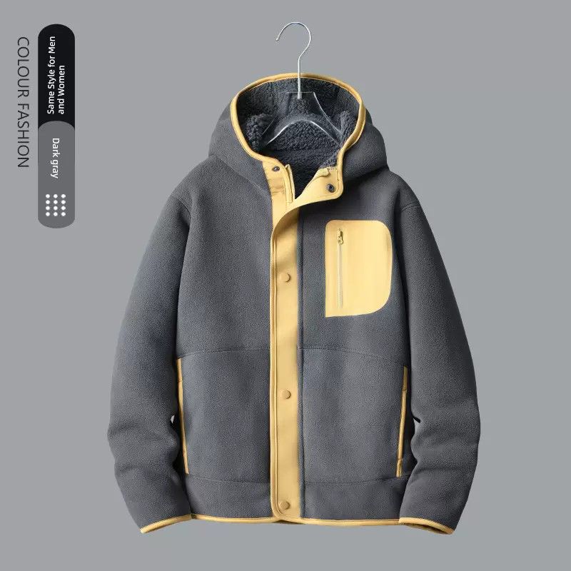 Double-Sided Polar Fleece Hooded Outwear Men Winter Thickening Cardigan Outdoor Fleece Coat Liner Export Men's Clothing Jacket