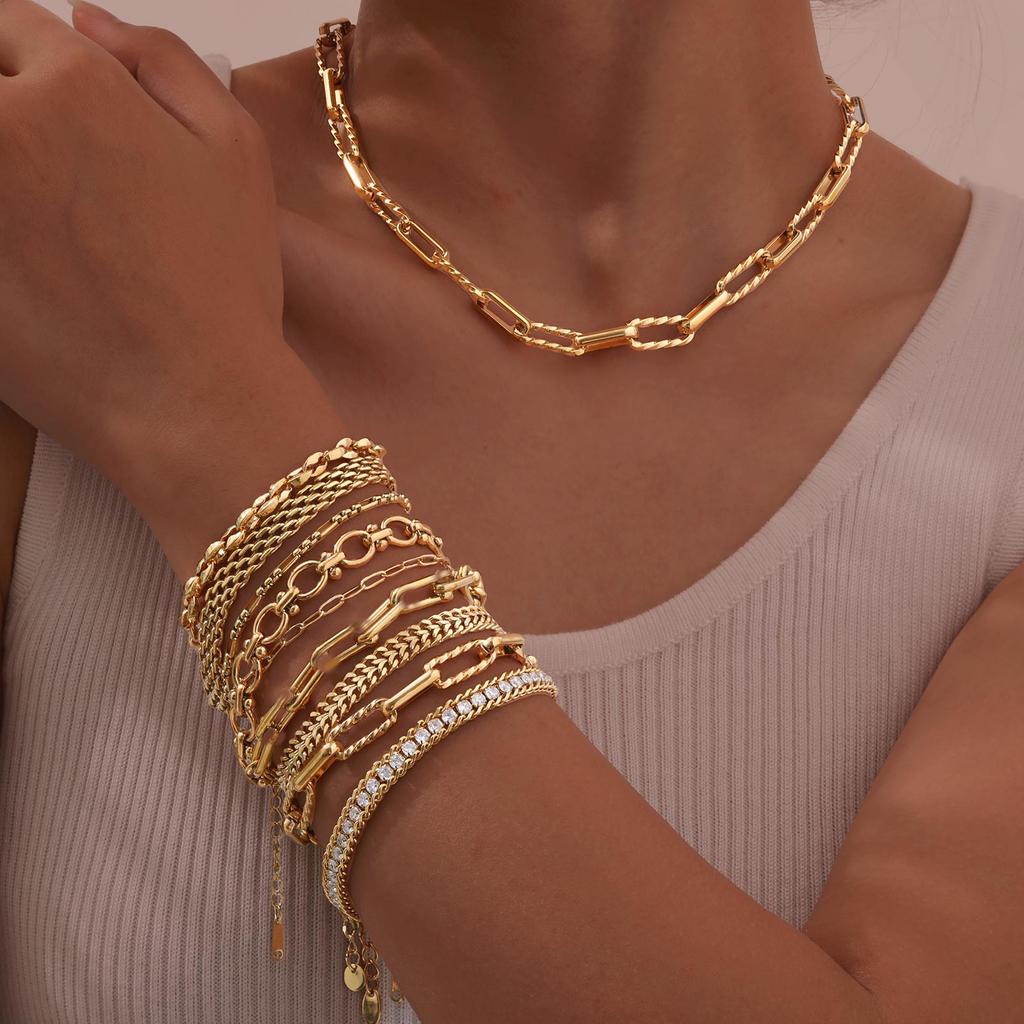 Women Stainless Steel Chain Bracelet, Gold Plated Twist Paperclip Adjustable Link Bracelet,Chunky Stackable Layered Jewelry