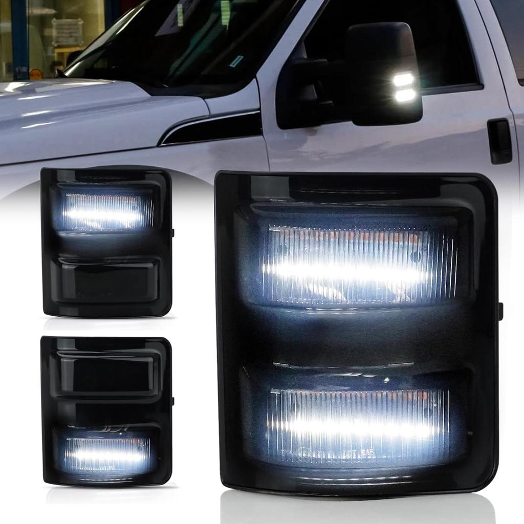 D-Lumina LED Side Mirror Marker Lights Smoked Lens White for 2008-2016 Fo-rd F250 F350 F450 F550 Super Duty Signal Mirror Lights, White Turn Signal