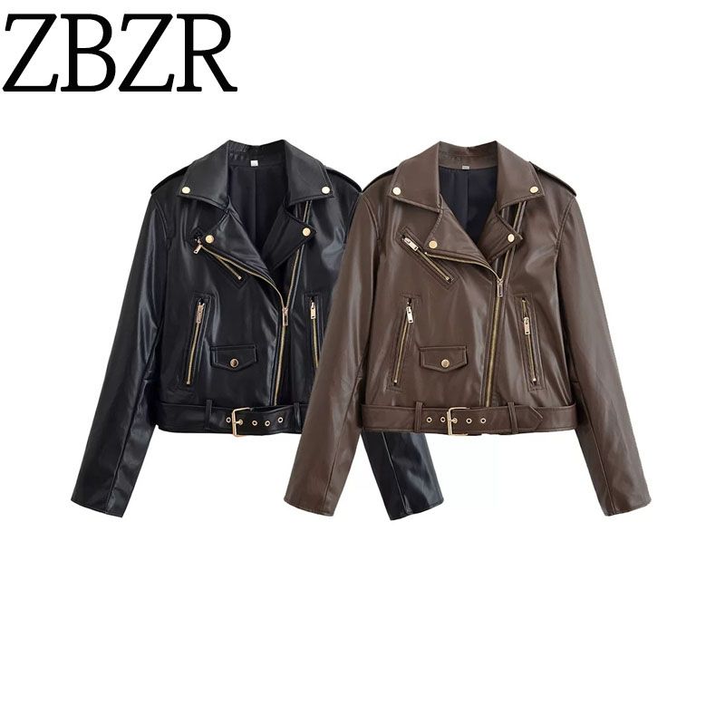 Za New Fall Women's Clothing 2025 Fashion Style Fashion All-Match Pu Machine Car Style Leather Jacket Coat 3046064