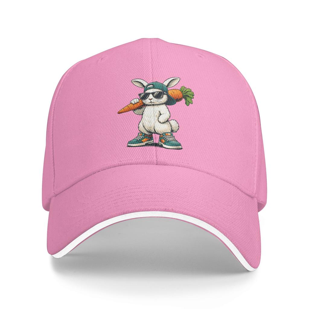 Funny Easter Bunny with Carrot Rabbit Casual Baseball Cap Outdoor Gym Trucker Hat Spring Sunscreen Men Fitted Retro Snapback Cap