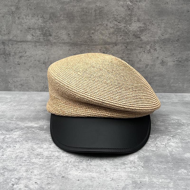 Lafite Grass Leather Brim Retro Sun Hat Female Face Small Cuties Traveling Slanted Top Straw Hat Foreign Style Equestrian Hat