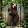Bear Metal Tin Sign Rustic Forest Round Decor for Indoor Outdoor