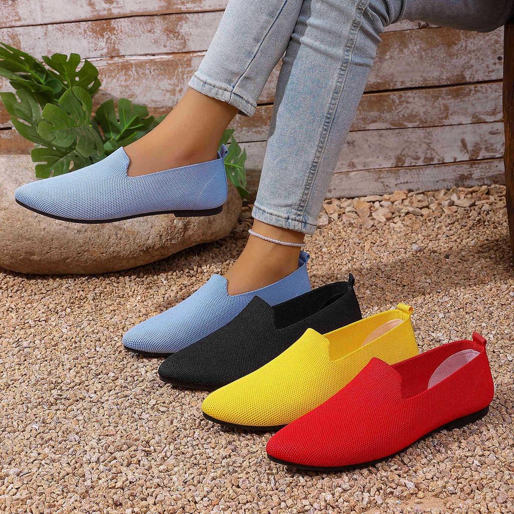 Women's Flyknit Pointed Toe Flats - Versatile, Breathable, Comfortable Solid Color Summer Shoes