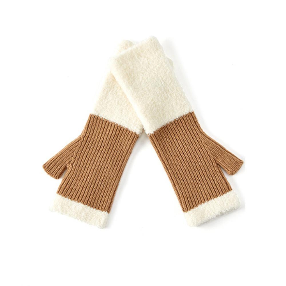 1 Pair Korean Style Knitted Gloves Soft Warm Half Finger Gloves Protect Wrists Cold-proof Color-blocked Gloves