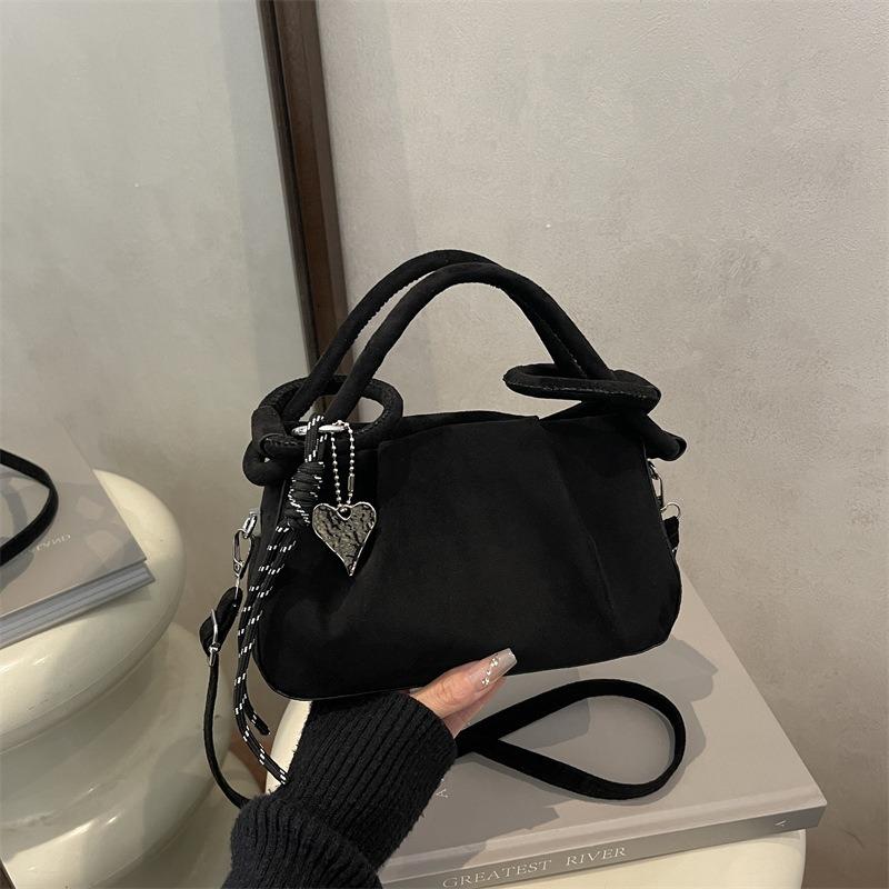 Fashion Deerskin Fleece Frosted Folds Portable Cloud Bag Women's Simple Crossbody Fleece Leather Dumpling Bag