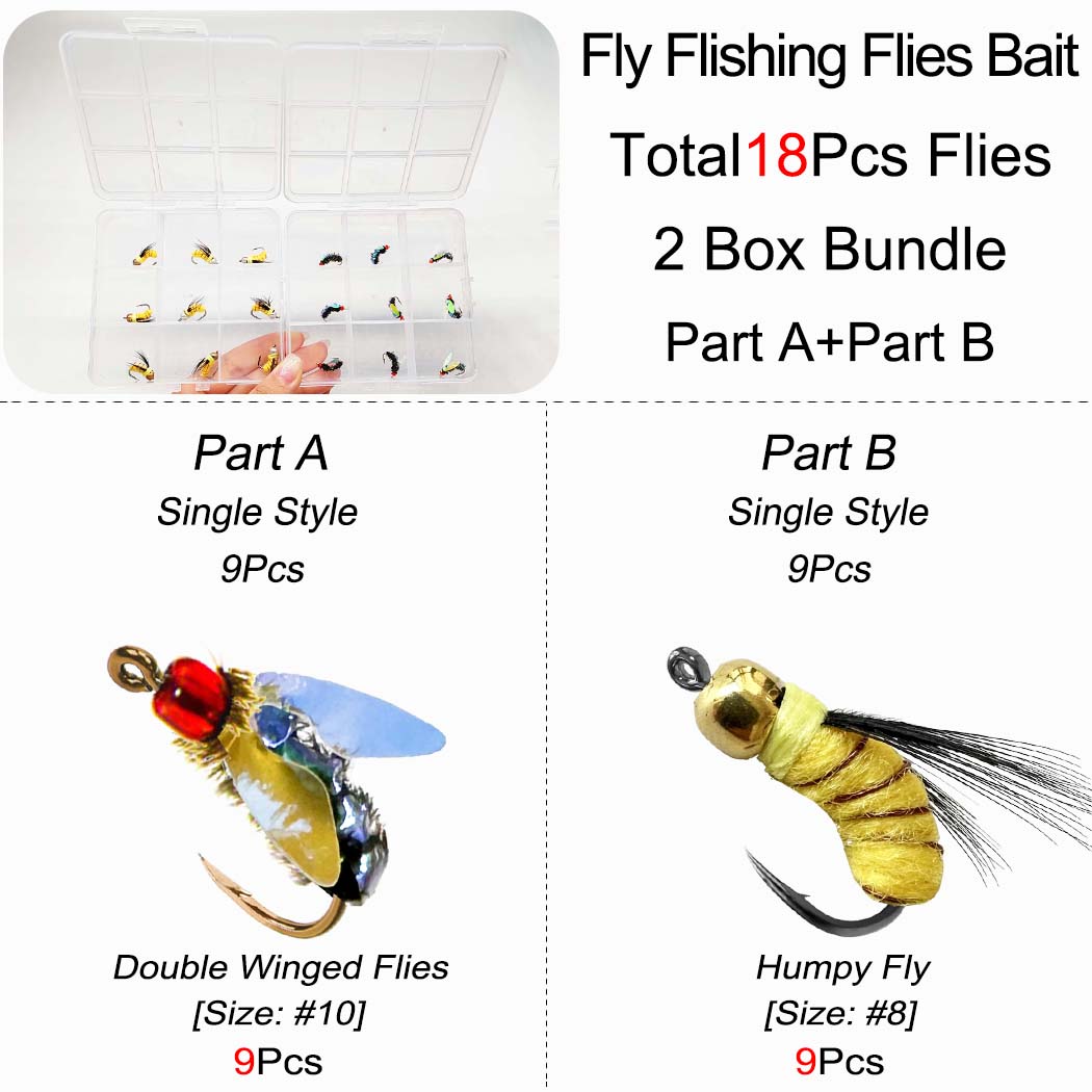 Fly Fishing Flies Bait|Nymphs/Wet Flies|18Pcs-2Boxs BundleFishing For Trout Flies and Bass Flies | Fly Fishing Flies 18Pcs-2 Boxs Bundle белый