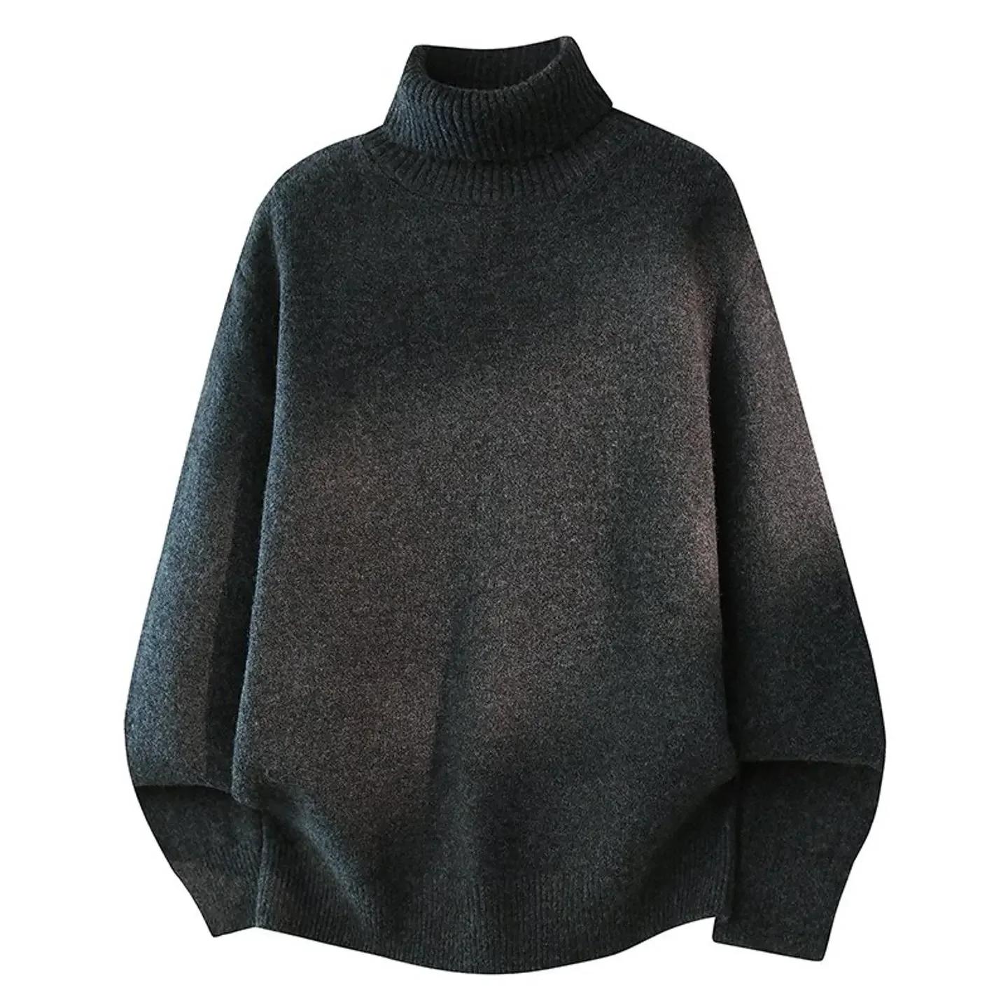 Мужской корейский свитер с высоким воротником 2026 Мужской трикотажный свитер с высоким воротником Модный повседневный свитер Осень Зима Мужской толстый теплый пуловер XXXL чёрный