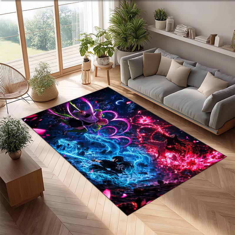 Soft Crystal Velvet Floor Rug,Demon Slayer Anti Slip Decorative Carpet, Plush Area Mat For Indoor Home Decoration