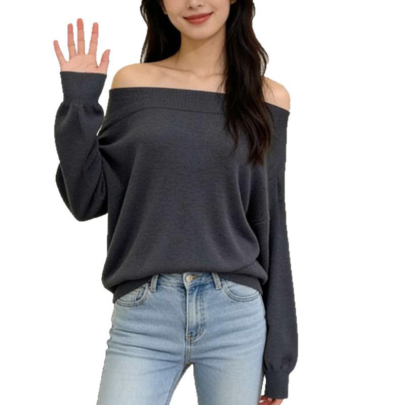 Korean Style Off-Shoulder Knit Pullover for Women
