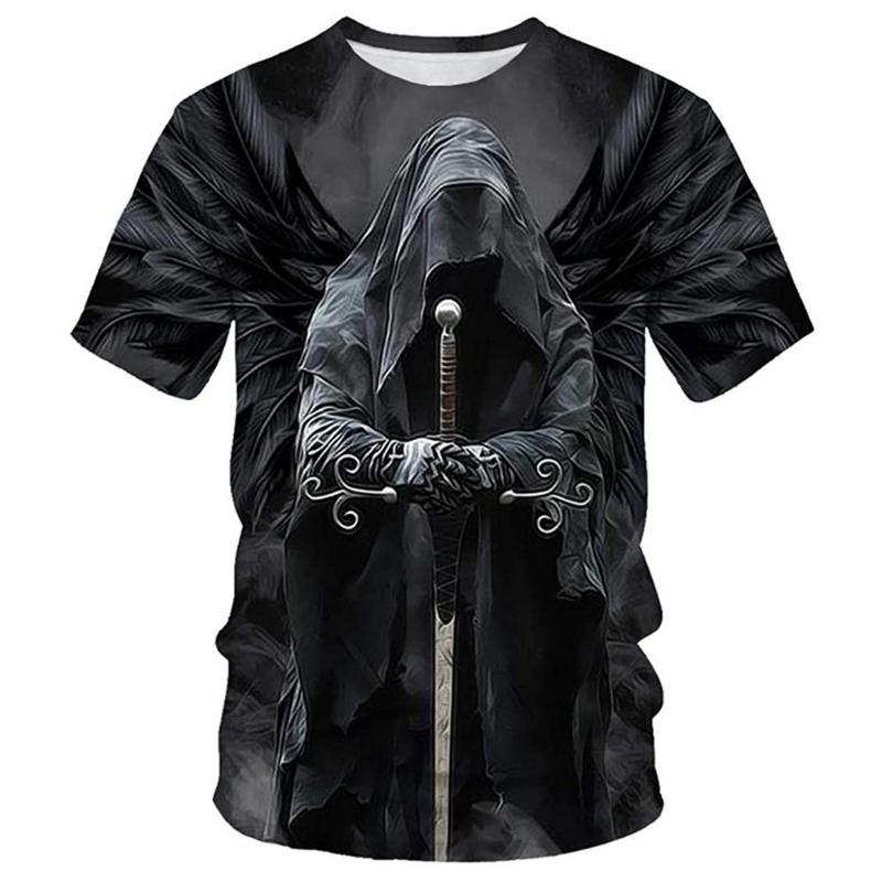 Cross-border Summer Short-sleeved 3DT-shirt Men's Skull Print Hip-hop Crew Neck T-shirt Sports Casual Top