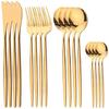 16Pcs Gold Dinnerware Stainless Steel Cutlery Set Kitchen Mirror Flatware Knife Fork Coffee Spoon Kitchen Home Tableware Set
