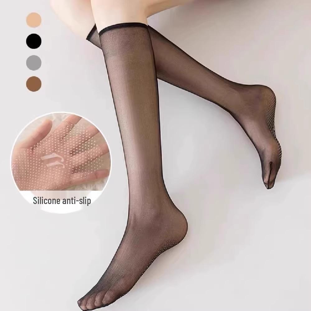 Flesh-Colored Mid-Calf Pantyhose: Anti-Snag, Korean Style, Transparent Summer Socks for Women