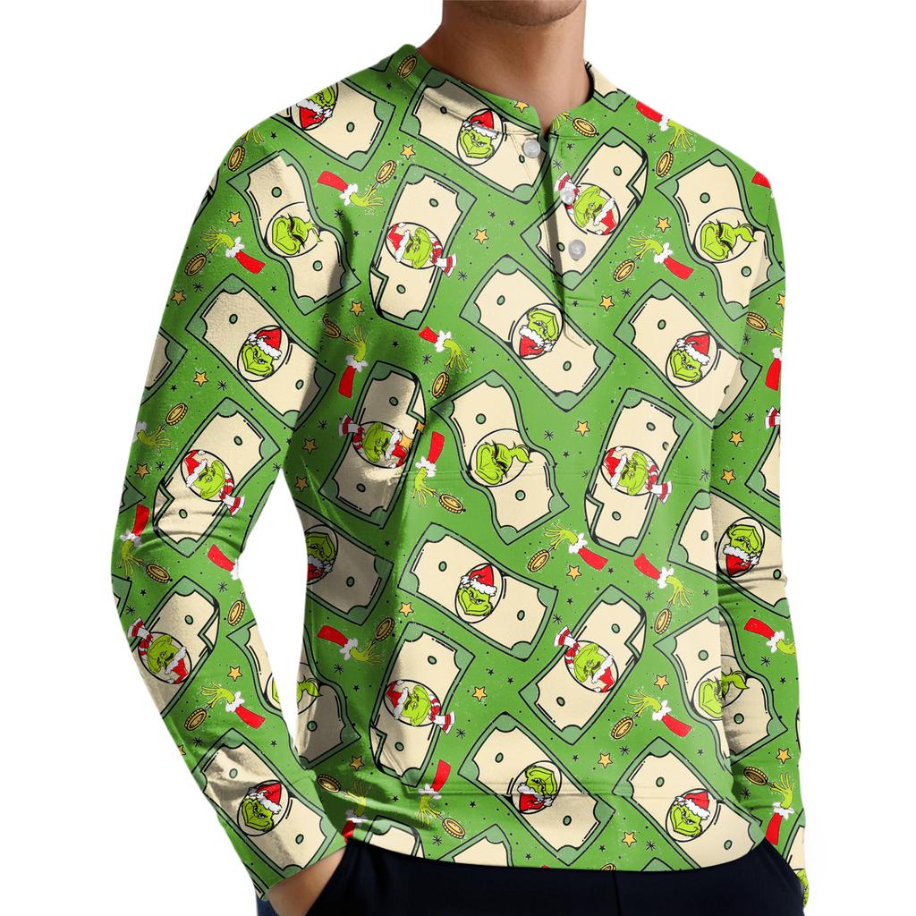 Herren Casual Button-Down Sweatshirt Mode Bedrucktes Langarmshirt Pullover