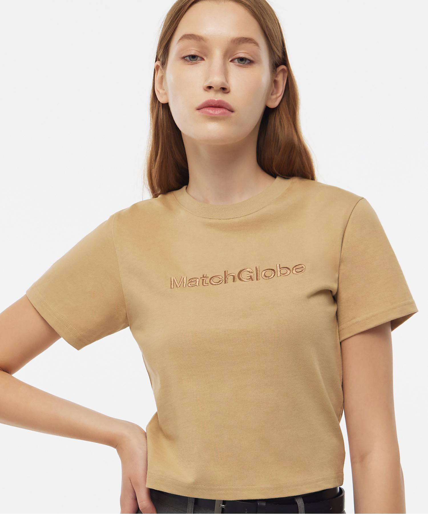 Match Glove Basic Embroidered Crop Top (Beige) Beige/Free