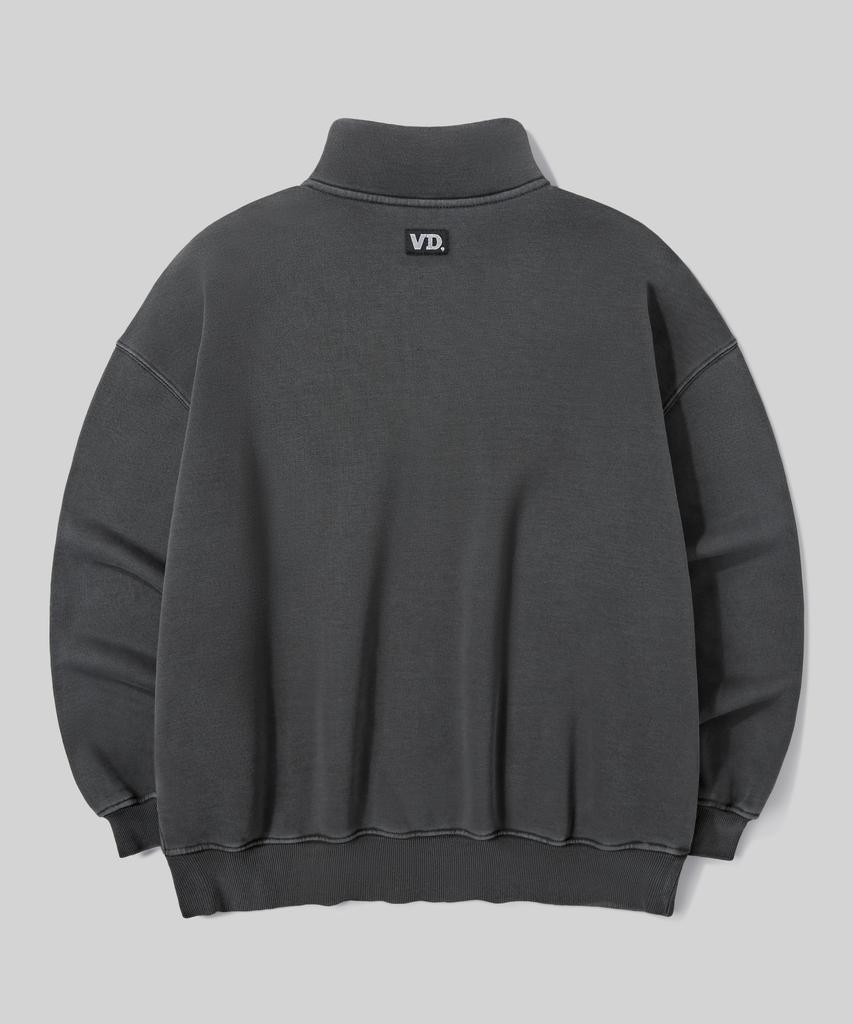Beodeonteu Garment-Dyed Half Zip Fleece Sweatshirt [Charcoal]