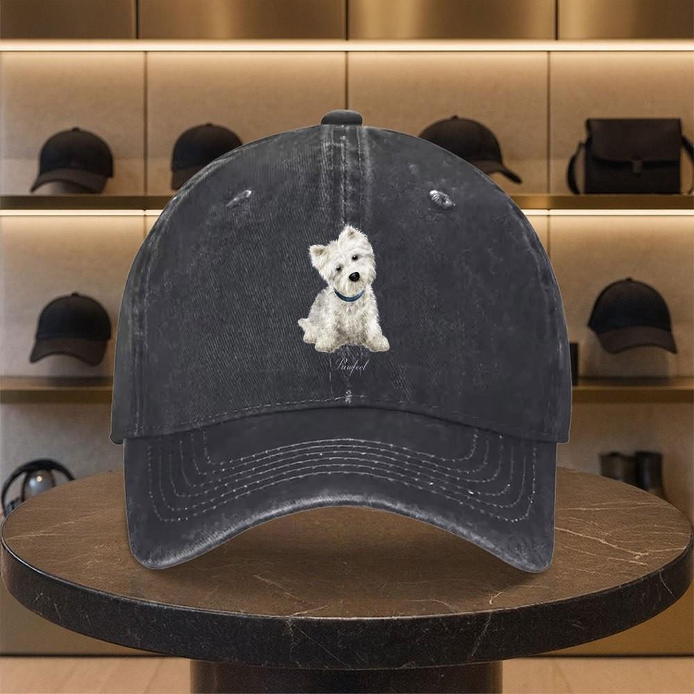 Westie Dog Print Washed Baseball Cap Adjustable Cotton Outdoor Casual Unisex