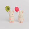 Wooden Bunny Handheld Decor With Small Flowers For Home Office And Car Tabletop Display