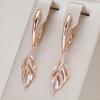Rose Gold Color Leaf Long Dangle Earrings For Women Fashion Natural Zircon Accessories Daily Fine Vintage Jewelry