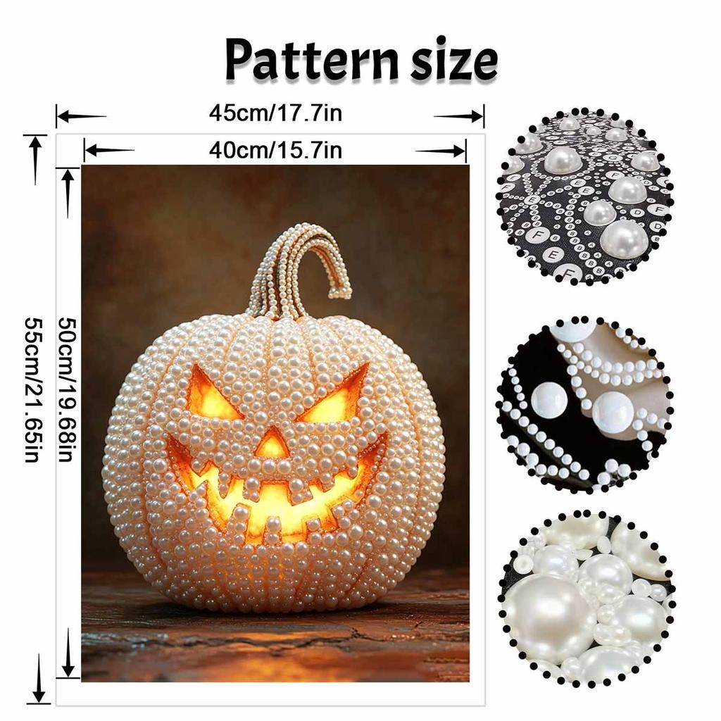 DIY Pearl Painting Canvas Halloween Jackolantern Frameless 3D Bead Art Relaxing Craft for Living Room Decor