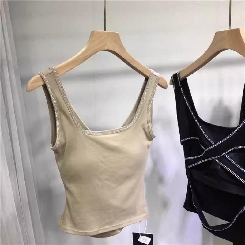 Plus Size Women's Hot Diamond Sexy Backless Sports with Chest Pads Outside The Vest