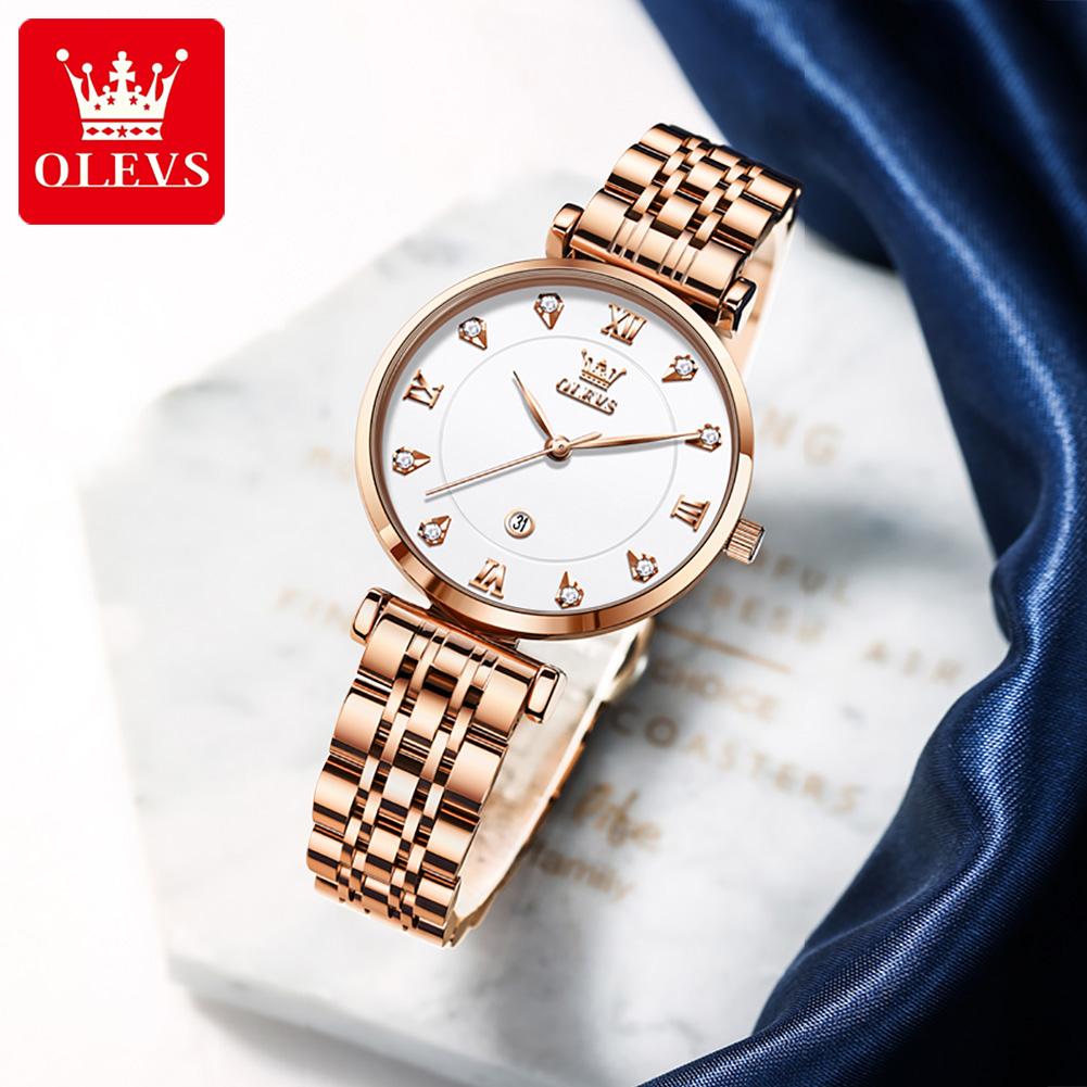 OLEVS Women's Watches Luxury Fashion Rose Gold Fine Steel Original Brand Quartz Wristwatch for Lady Waterproof Date Trend Dress
