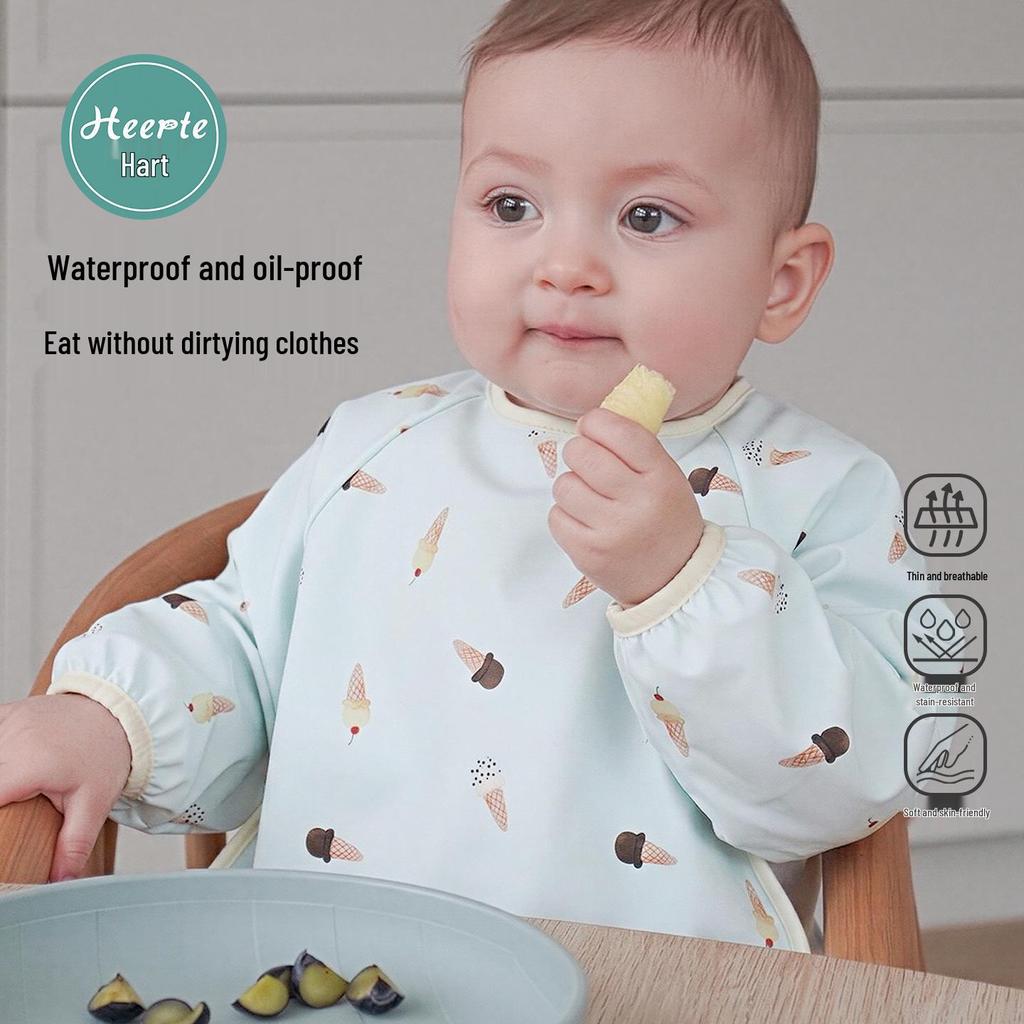 A-Class Waterproof Baby Eating Smock: Stain-Resistant Long-Sleeve Bib with Back-Button for All Seasons.