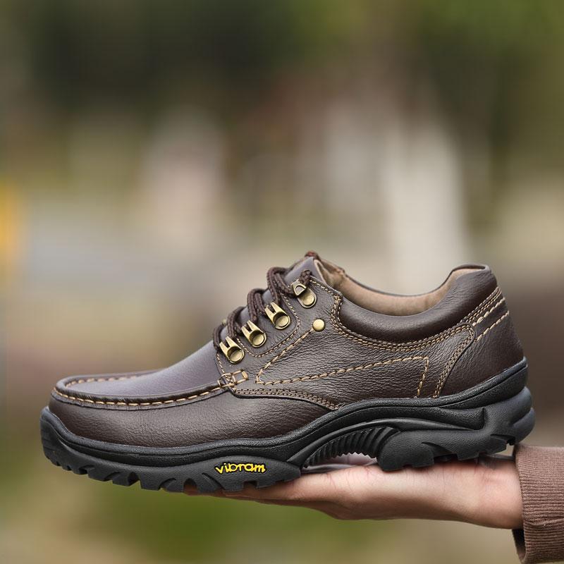 Fashion Men Casual Shoes Handmade Genuine Leather Versatile Outdoor Men Sneakers Black Brown Thick Bottom Non-Slip Classic Hiking Shoes