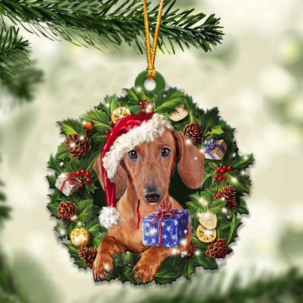 2D Weihnachtshund Acryl Anhänger Hängender Acryl Weihnachtsbaum Anhänger 8cm Dekorative Weihnachtshunde Schmuckstück Fenster