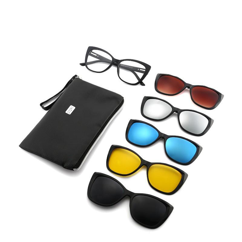 Clip-on Glasses Set: Includes 5 Polarized Lenses, Compatible with Myopia TR90 Retro Magnetic Sunglasses