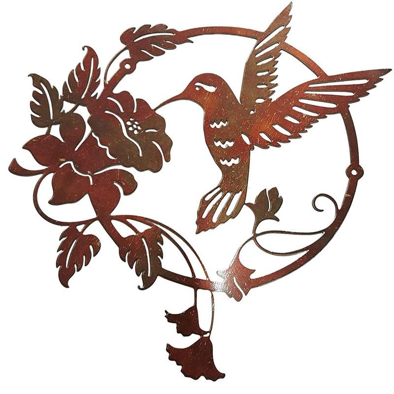 Floral Iron Art Bird Pattern Wall Decoration Round Panel Living Ornaments Room
