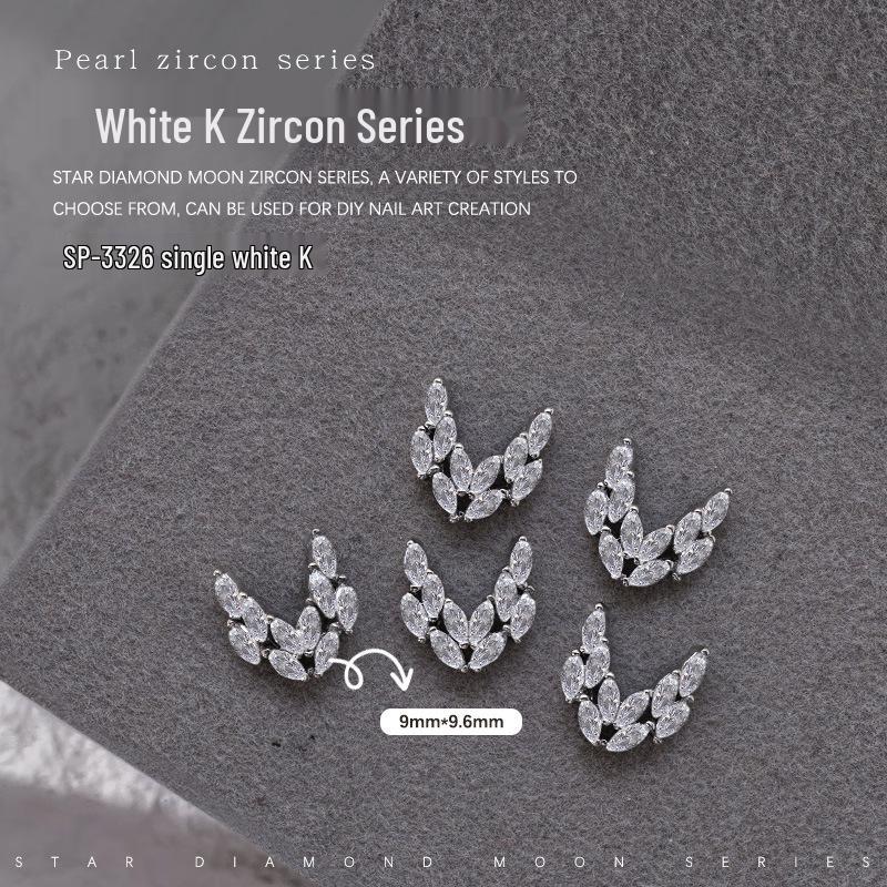 French Crescent Bow Full Diamond Heart V-shaped Zircon 3D Nail Art Decoration with Flat Bottom
