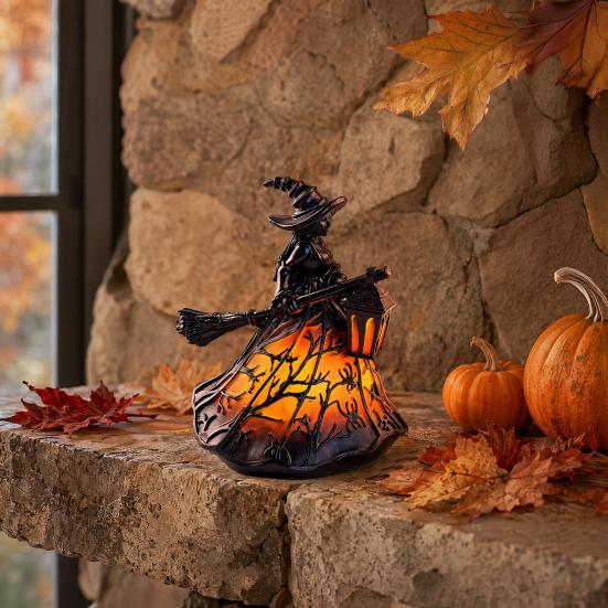 Lâmpada Chapéu de Bruxa Vitral Yousheng, Lâmpada de Bruxa Retrô de Resina Feita à Mão, Luz Noturna de Chapéu de Mago Gótico Alimentada por USB, Decoração de Casa para Halloween