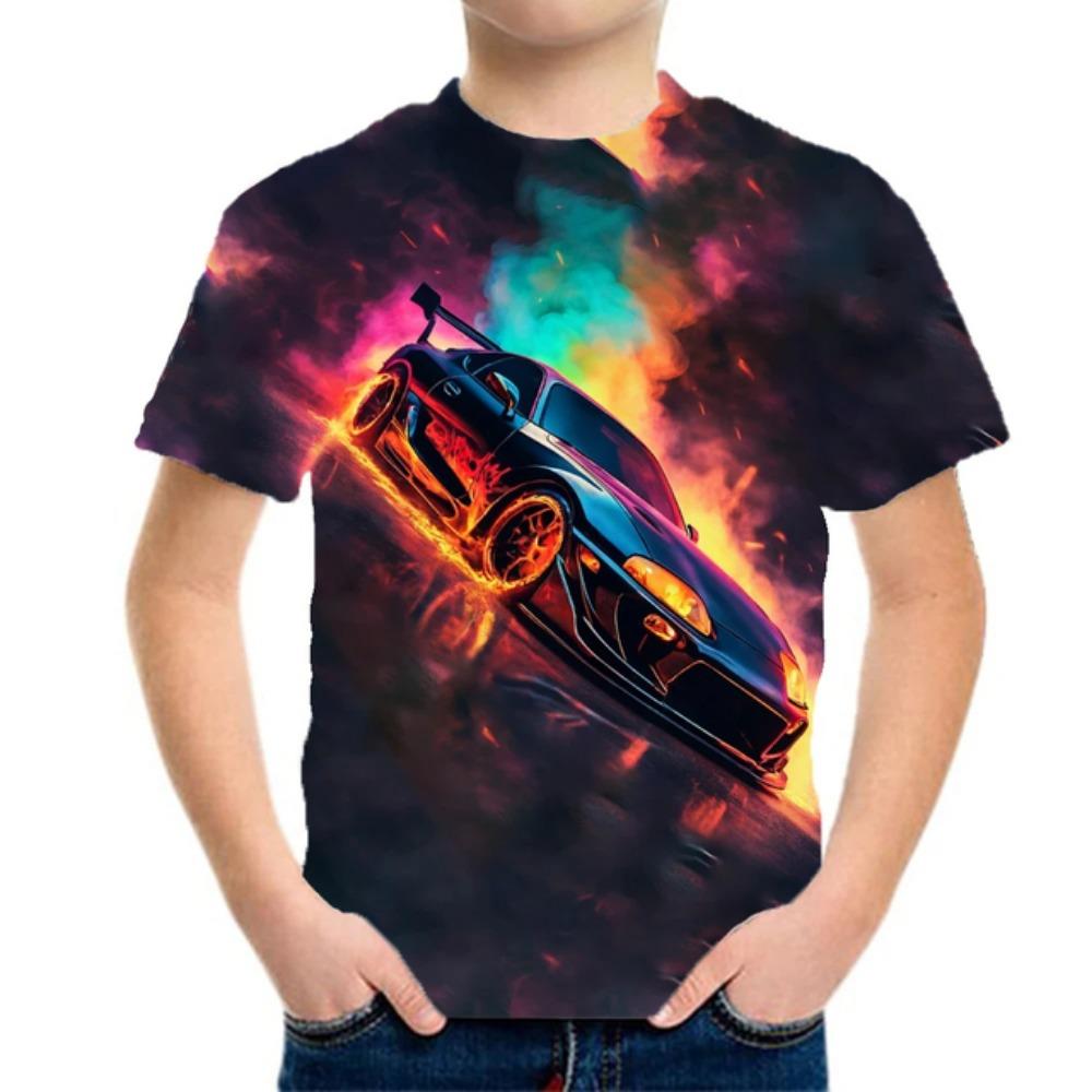 Racing Cars Graphic Printe T Shirts Boys Girls Gift Kids Short Sleeve Tops for Children Clothes From 2 To 8 Years Male T-Shirts