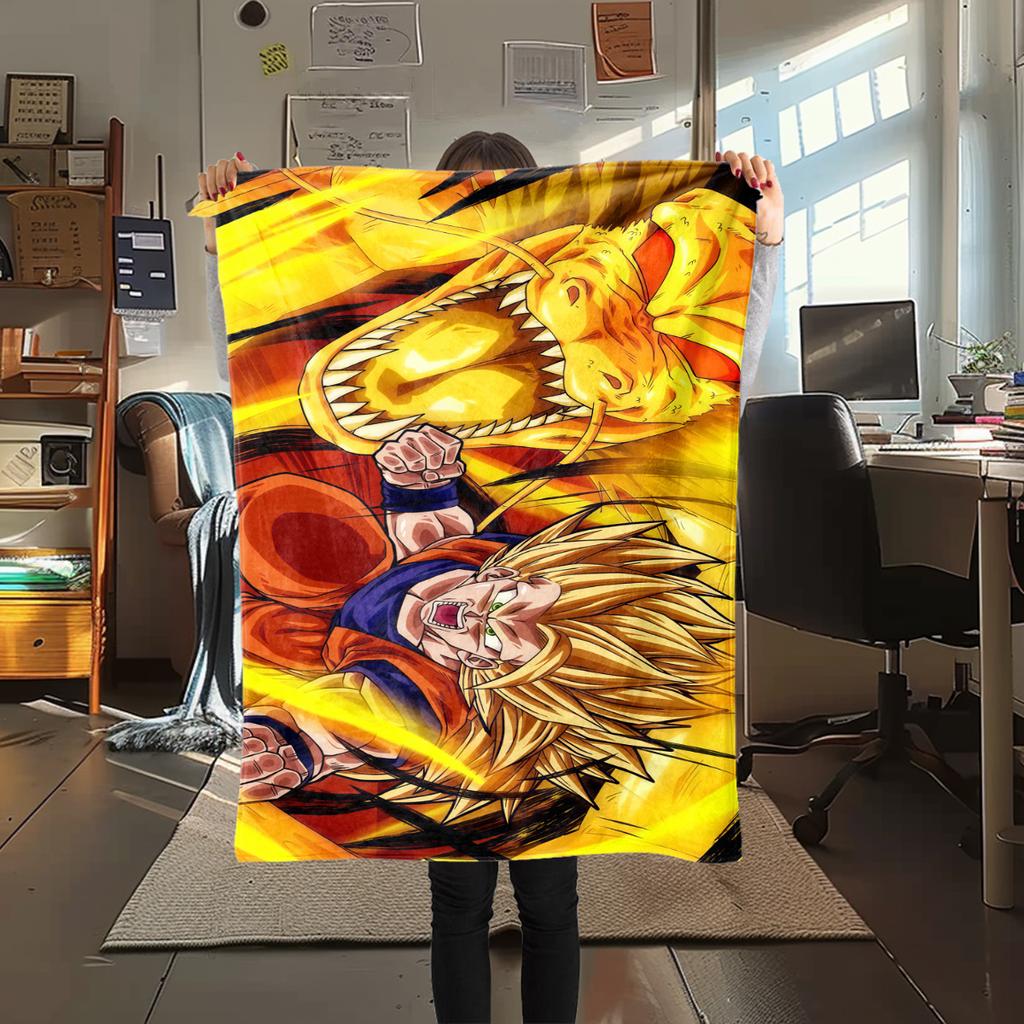 1PC Son Goku  Print Flannel Blanket, High Quality All Seasons, Home Decor, Warmth and Comfort, Perfect for Christmas Gifts
