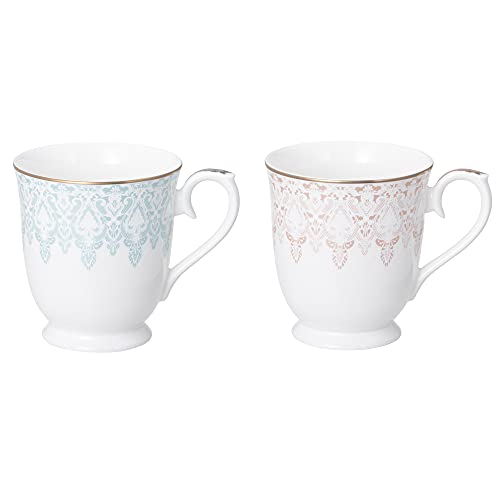 

NARUMI Pair of Mugs, Aurora Design, 290cc, Lace Pattern, Blue and Pink, Cute and Stylish, Gift, Microwave Safe, Gift Boxed, 97104-21475