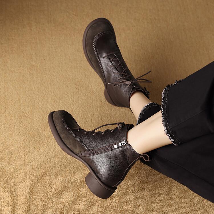 

Модные Новые Осенне-Зимние Женские Ботинки из Натуральной Кожи Модные Кружевные Ботильоны для Женщин Короткие Ботинки Обувь на Массивном Каблуке Botines Mujer 39