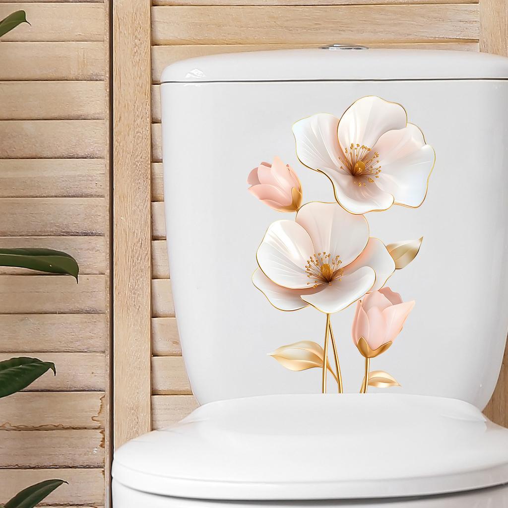 Kreative 3D-Blumen-Toilettenaufkleber, Dimensionale Blumen-Wandaufkleber für das Badezimmer, Wasserdicht, Abnehmbar, Dekor