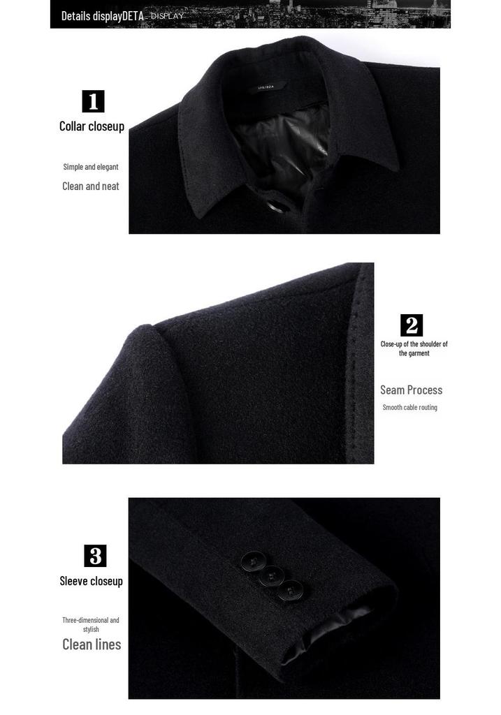 Men's Double-Sided Cashmere Winter Mid-Length Business Coat with Down Liner