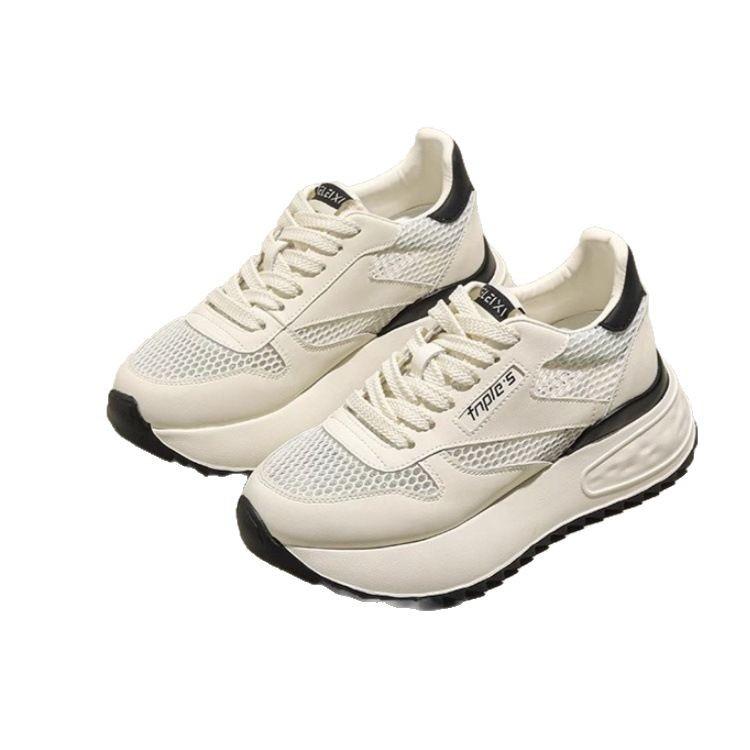 Yunfu Pink Small Inner Height Increase Women's Shoes 2025 Summer New Mesh Little White Shoes Breathable Sports Dad Shoes