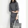 Knit Dress for Knee Long Mock Fall and Neat Long Korean Adult Spring Korean Women, Length, Sleeves, Plain, Neck, Ribbed, I-line, Winter, Simple, Soft,