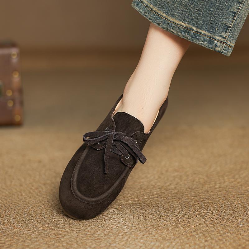 Fashion Brand Shoes Woman 2025 Trend Autumn New Vintage Suede Leather Loafers Women's Casual Flats Shoes British Style Flat Single Pumps