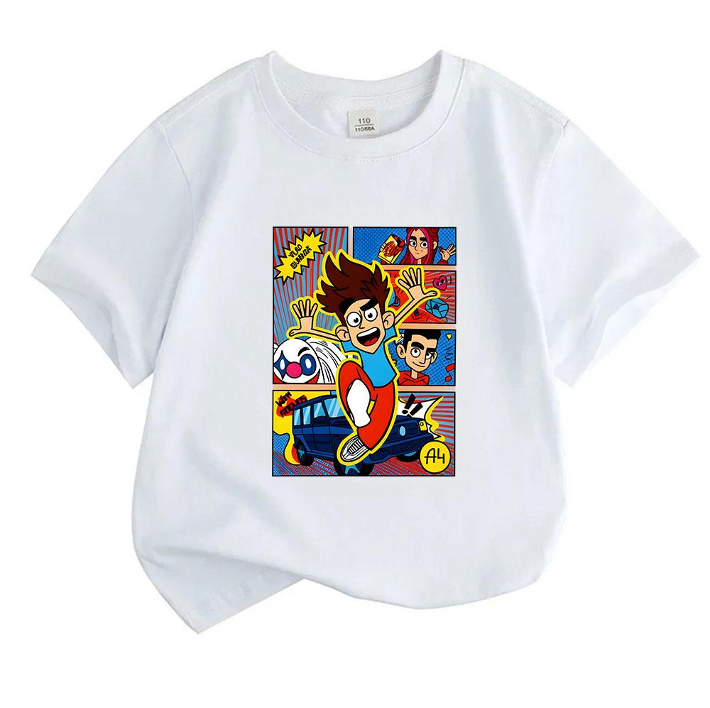 Kids Boys Girls Crew Neck Short Sleeve 100% Cotton T-Shirt, Cool Cartoon Comic Jumping Boy Print Casual Soft Tees for Children Daily Playwear