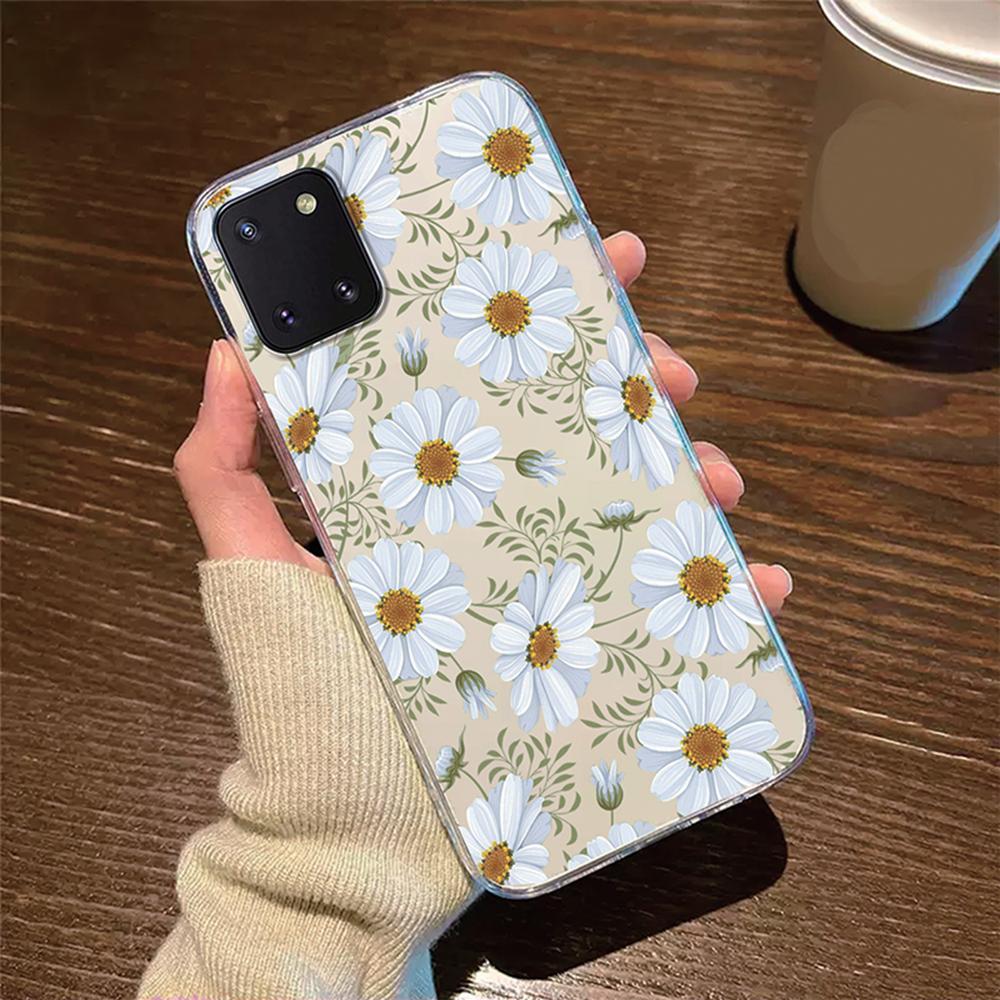 For Samsung Galaxy Note 10 Lite S10 S9 Plus S10e S9+ S10+ Flower Daisy Heart Leopard Phone Case Clear Transparent Couple Cover