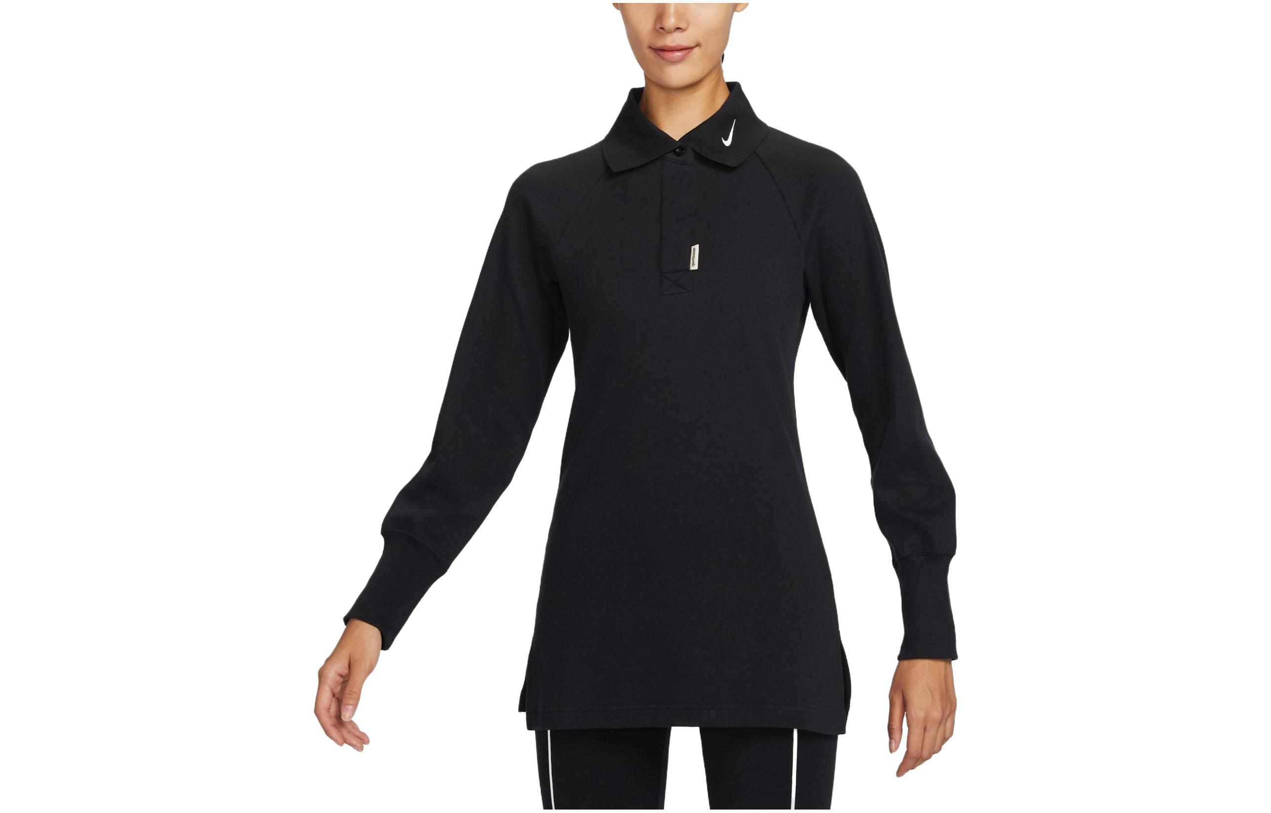 Nike T Shirts Women s Black Lapel Moderate Straight Fit FB8801-010 XS